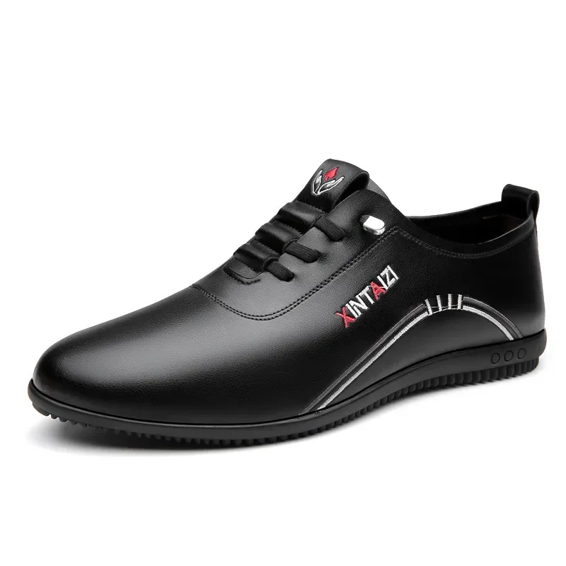 Zapatos planos ligeros de cuero para hombre, calzado informal para caminar en la calle al aire libre, ideal para las cuatro estaciones, novedad de negocios