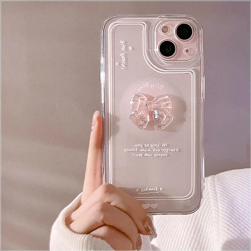 Korean 3D Bow Clear Soft Case For Samusng Galaxy S24 Ultra S22 S23 Plus S20 FE A55 A54 A35 A14 A33 A52 Cute Transparent Cover