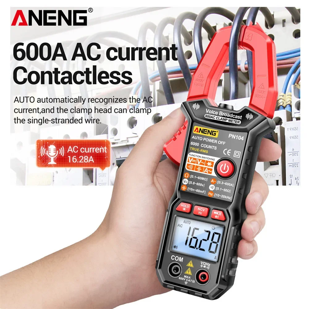 ANENG PN104 Voice Broadcast Multimeter Clamp 600A Digital Clamp Meter AC DC Voltage Tester Car Amp Ohm Tester Electrician Tool