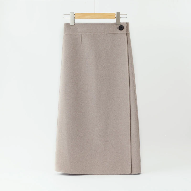 

100% Cashmere One - Piece Midi Skirt, Button Design, Slim - Fit & Solid Color, Warm and Figure - Flattering