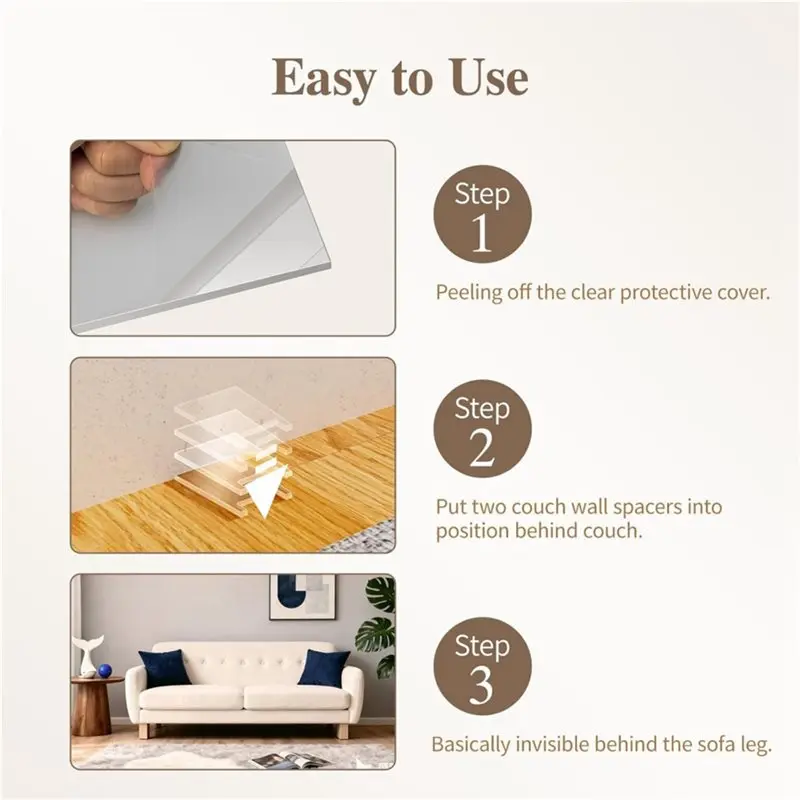 【NEW YEAR  】Couch Wall Stopper, For Square Leg Wall Spacer- Clear Acrylic Design(2Pcs), Fits Up To 3
