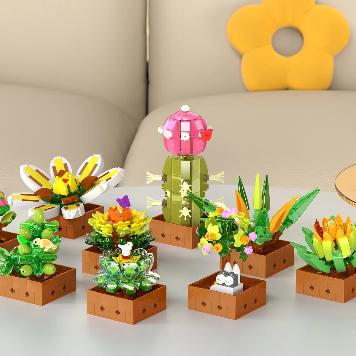 Ensemble de blocs de construction en pot pour plantes succulentes, 913 pièces, fleur, Cactus, modèle à assembler, briques, ornement de bureau, jouets pour enfants, cadeaux d'anniversaire