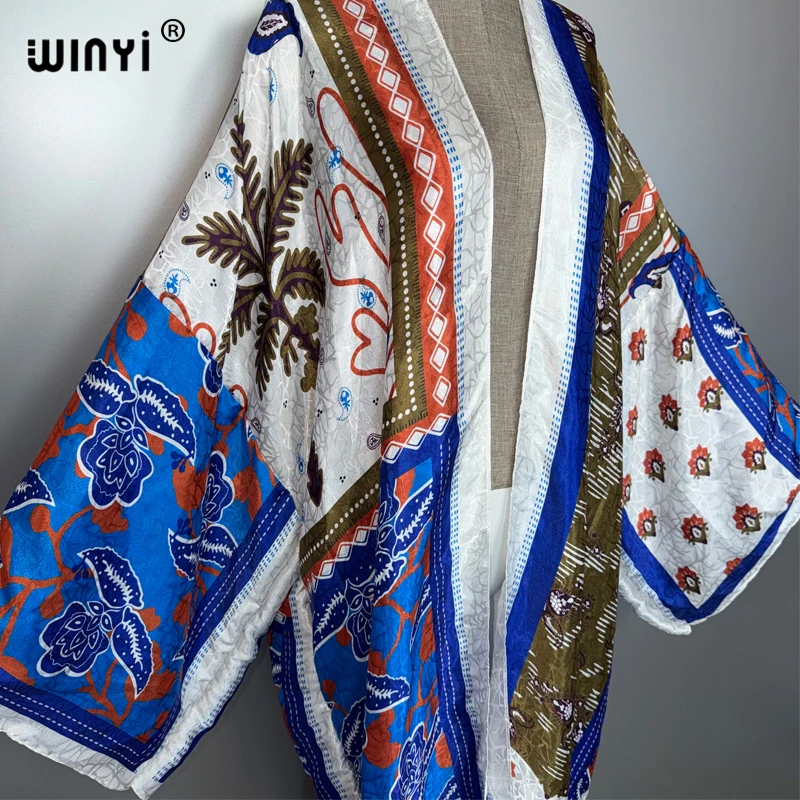 WINYI Africa boho Kimono aperto sul davanti Abiti caftano donna musulmana Cardigan abiti da spiaggia copricostume da spiaggia maxi cappotto da festa