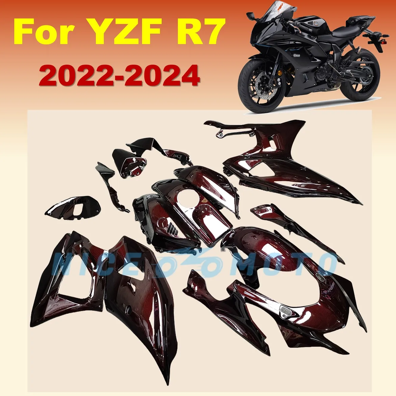 New ABS Motorcycle Fairings Kit Fit for YAMAHA YZFR7 2022 2023 2024 YZF-R7 Road Racing Dark Red Carbon Fibre Bodykits