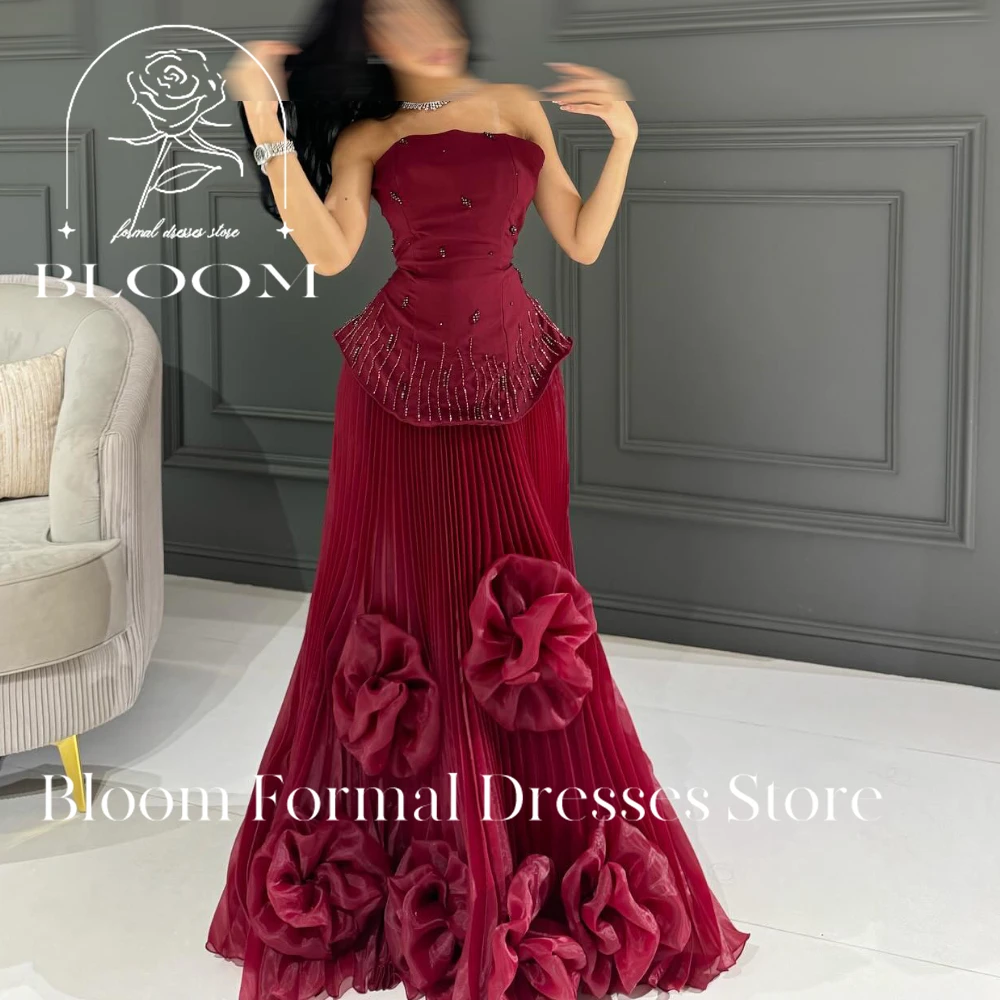 Bloom Customized  Sleeveless Solid Color Pleats Ruching Mermaid Sweep Train Solid Color Ladies Gowns For Special Occasion