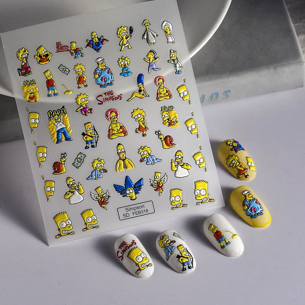 Disney Anime 5D Embossed Nail Stickers Press On Nails Cartoon Animal Nail Decals Stickers For Nails Nail Supplies Manicure