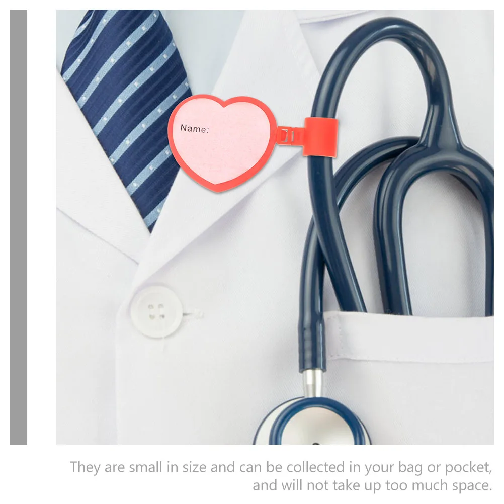 

4Pcs Stethoscope Name Tags Plastic Id Tags Heart Rectangular Design Bright Color Easy Identification Stethoscope Name Tag