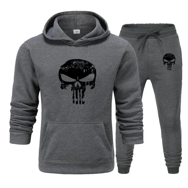 2 Pieces Sets Tracksuit Hooded Men Skull Brand Autumn Winter Sweatshirt +drawstring Pants Male Sport Hoodies Running Sportswear