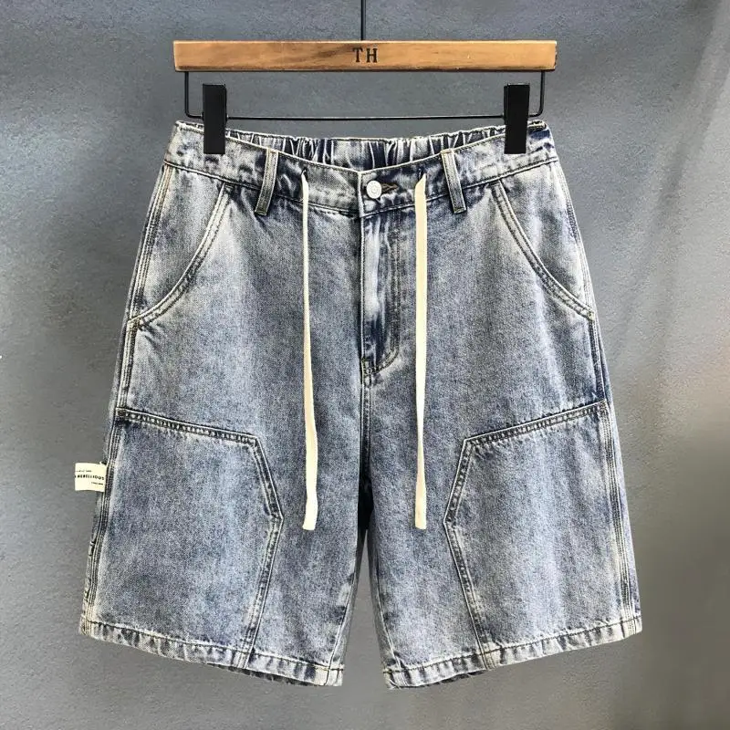 Summer Luxury Fashion Denim Solid Jean Shorts for Men Knee Length Casual Vintage Washed Workwear Five-pocket Shorts Short Jeans