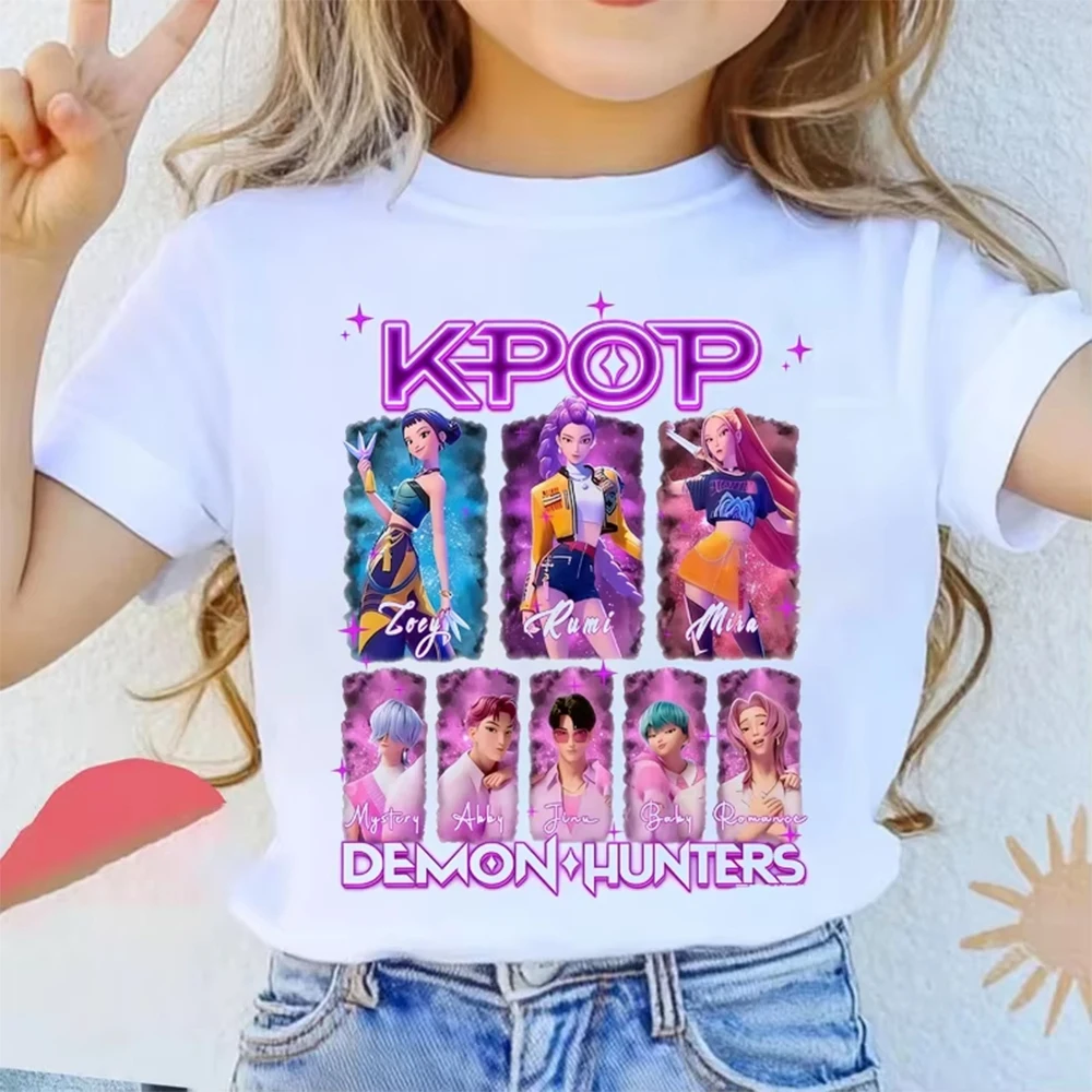 

Детская футболка Kpop Demon Hunters, футболка с короткими рукавами Saja Boys Kdis для мальчиков и девочек, забавная и стильная детская одежда