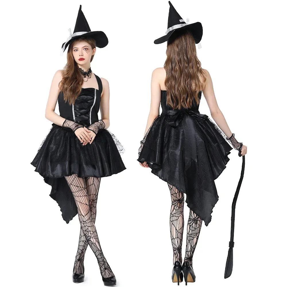 Halloween Witch Vampire Costumes Adult Scary Carnival Party Performance Drama Masquerade Clothing with Hat