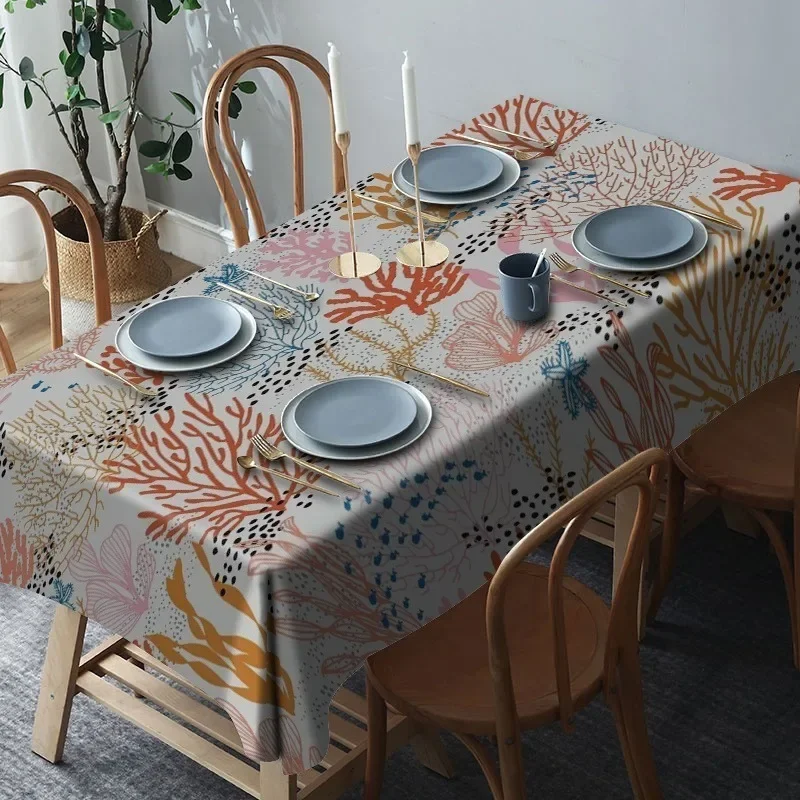 1PC Tablecloth Features a colorful ocean coral pattern, exuding a refreshing atmosphere of the ocean.yzb