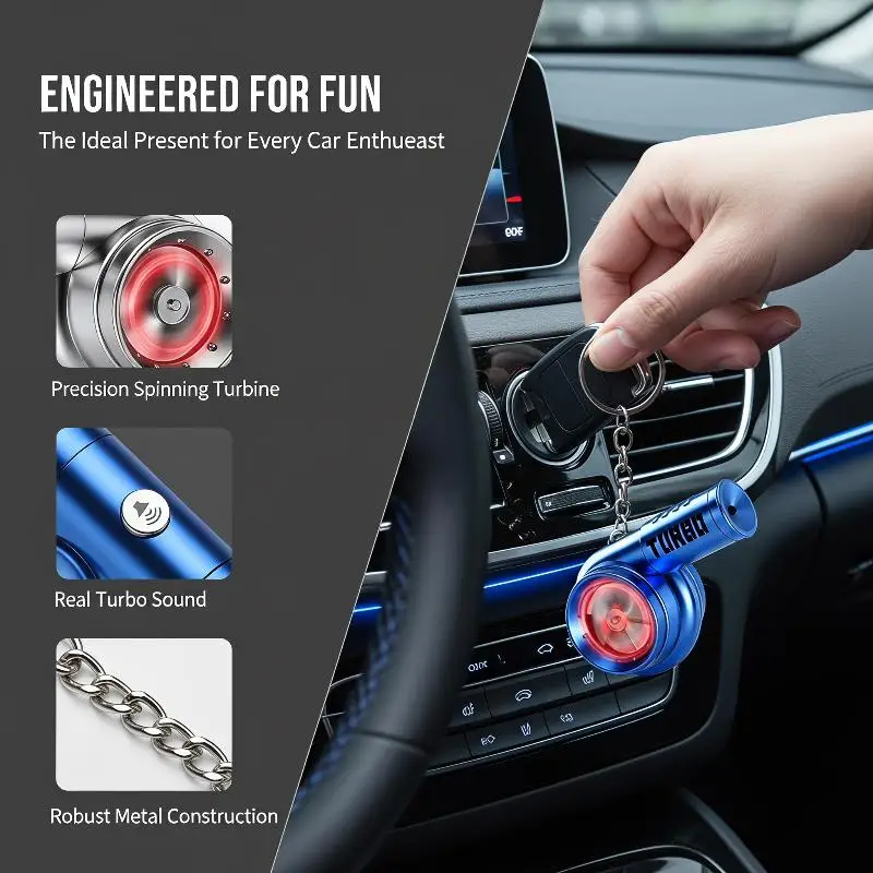 Mini Turbo Sound Keychain Light Portable LED Torch Lightweight Plastic Car Keyring Pendant for Outdoor Night Activity