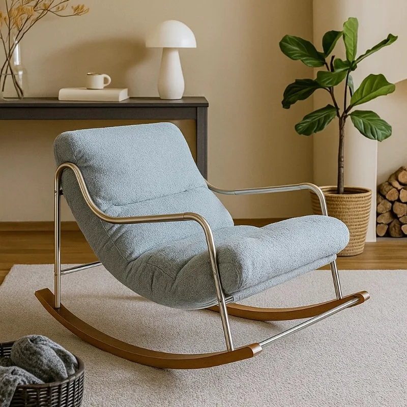 

Rocking chair retro light luxury living room reclining chair balcony sleeping stainless steel rocking chair leisure single chair