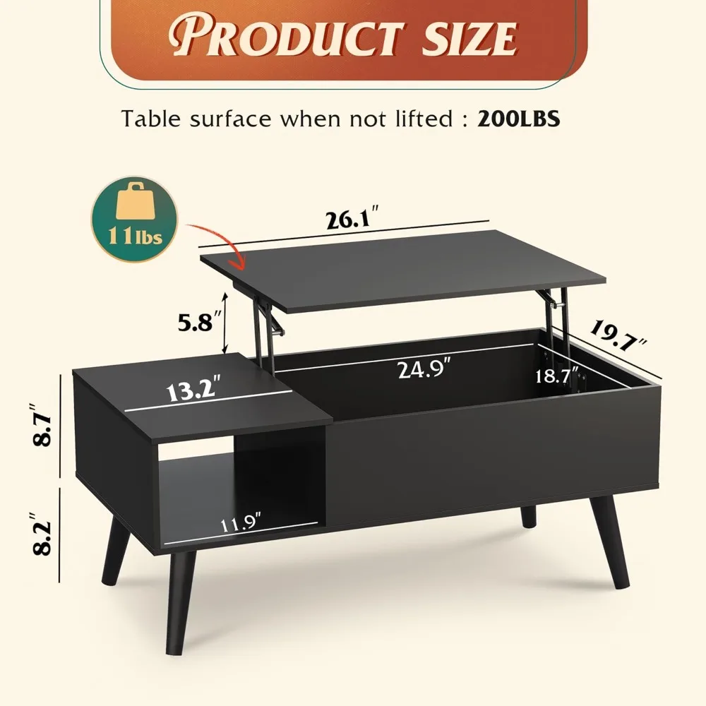 

Coffee Table for Living Room, Lift Top Coffee Table with Storage, Small Rising Wooden Dining Center Table with Storage Shelf