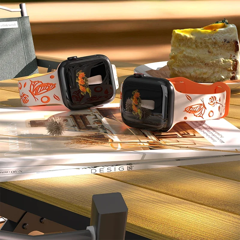 Correa para Apple Watch de 40mm, 44mm, 42mm, 45mm, 41mm, 38mm, Correa de silicona grabada, pulsera serie 8, 9, 7, SE, 6, 5, 4, 3, ultra 2, 49mm