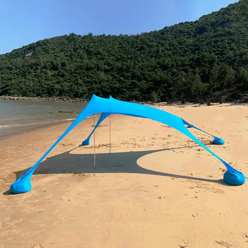 Large Beach Sunshade Tent With Stability Poles UPF50+ Family Beach Canopy Outdoor Shade For Camping Party Picnic Sun Shelter