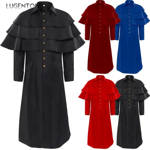 Chaqueta de capa para hombre, gabardina Retro Medieval, nuevo disfraz de Halloween, cuello levantado de sacerdote, abrigos sólidos para fiesta, escenario, año, gran evento