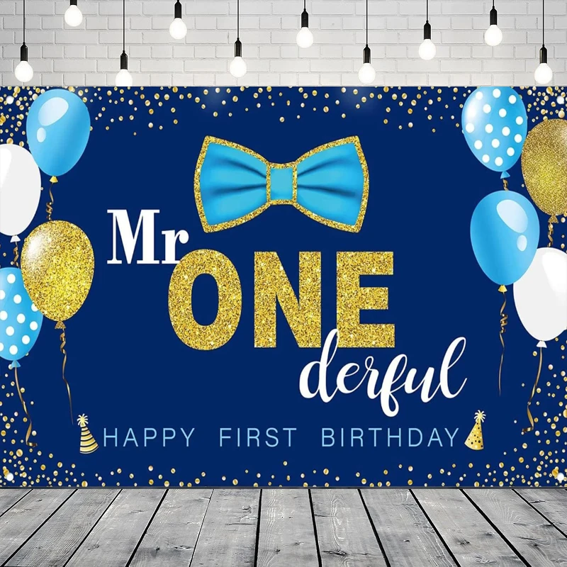 خلفية تصوير لعيد الميلاد الأول السعيد للأولاد الصغار، خلفية Mr Onederful، خطوط زرقاء بيضاء، ربطة عنق فضية، لوازم ديكور الحفلات