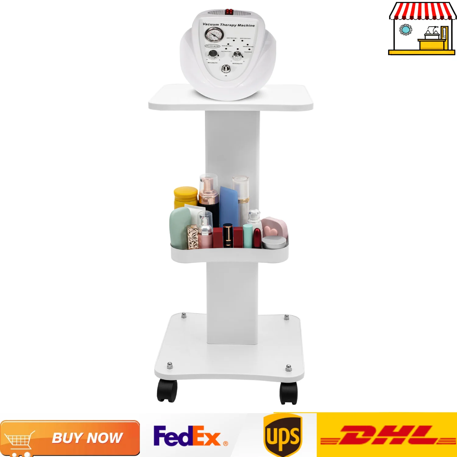 

White Hand Salon Trolley Cart with Storage Shelves for Beauty Salons, Hairdressers, Laboratories
