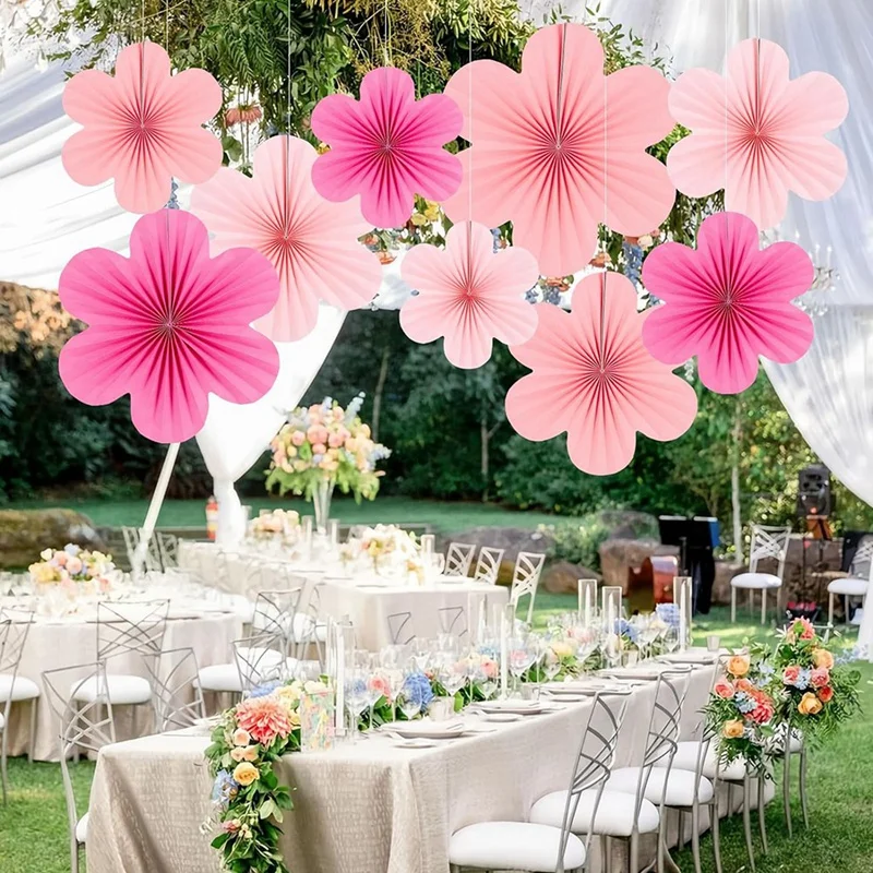 Schönes Rosa Papierfächchen-Blumen-Set Partydekorationen Papierfächer, Blumen-Pompons und Girlanden für Hochzeiten, Geburtstage – Detail 3