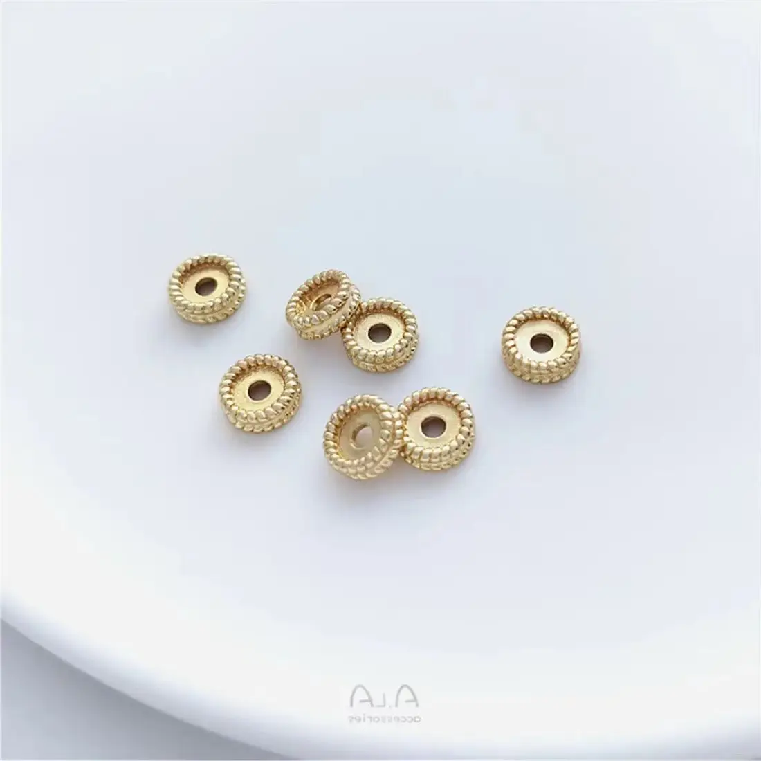 

1PCS 14K Gold Double-Layer Wheat Ear Lace Wheel Bead, Flat Spacer, DIY Handmade Bracelet, Necklace Accessories, C293