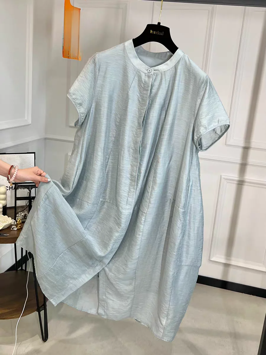 Ele ort Sve irt Dr Women's Loose Casual Summer Dr plus Size A-Line Midi Dr Artistic Sle round Ne