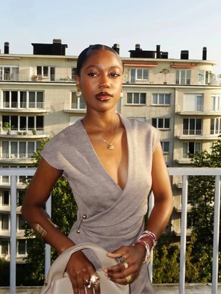 핀 V넥 베스트 팬츠 여성 세트 민소매 탱크탑 와이드 레그 미드 웨이스트 트라우저 2025 여름 가을 출퇴근 오피스룩 수트