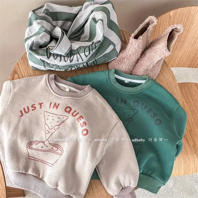 New Autumn Unisex Children Thicken Warm Sweatshirts Cartoon Printed Toddlers Kids Casual Pullovers Tops