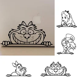 Autocollant d'art en vinyle Peeking Cheshire Cat, décalcomanies de fenêtre de voiture, Alice au pays des merveilles, contour de dessin animé, décor pour ordinateur portable