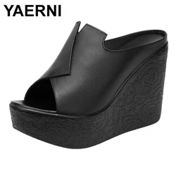 Yaerni-女性用ハイヒールサンダル,新しいプラットフォームシューズ,大きいサイズ,オープントゥ,11cmウェッジ,女性用ファッション,夏