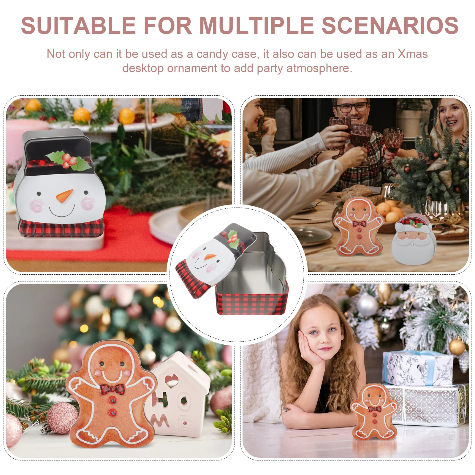 

4Pcs Tinplate Christmas Candy Boxes Reusable Xmas Cookie Candy Container Decorative Treat Storage Box Gift Case