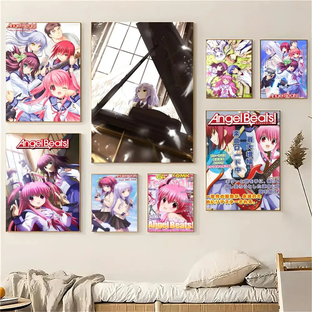 Anime A-angel Beats Poster Self-adhesive Waterproof Paper Sticker Coffee House Wall Decor Living Room
