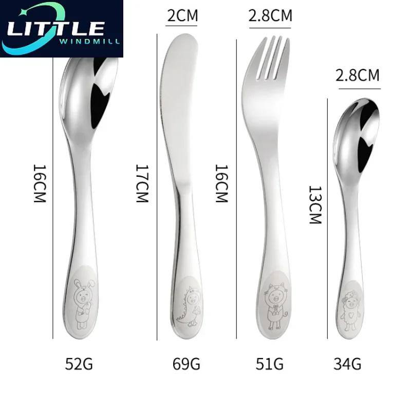 Stainless Steel Kid Cutlery Cartoon Pattern Carving Children Tableware Western-style Spoon Fork Set Baby Flatware Dinnerware