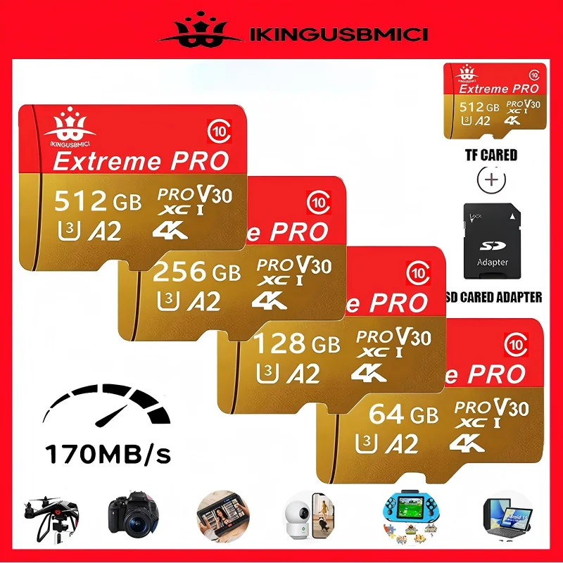 Cartão de Memória Flash Classe 10 de Alta Qualidade e Durabilidade, Velocidade de 32/64/128/256/512GB, Micro TF Premium para Câmera, Alta Velocidade e Confiabilidade