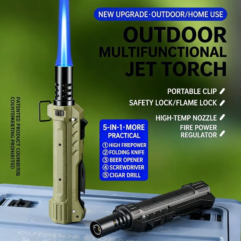 

Outdoor Multi-functional Highpower Windproof Blue Flame Spray Gun Straight Into The Igniter Camping Handheld Flame Gun New Model