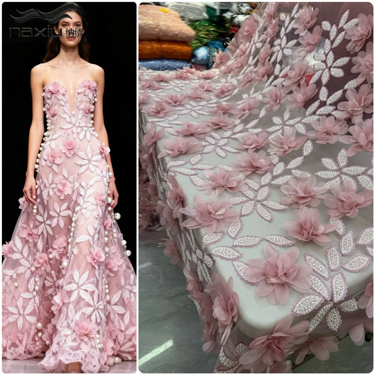 

Madison 2026 Luxury French Sequins Pink Lace 3D Flower Mesh Beads Fabrics Embroidered Sequins Nigerian Wedding Dress 5 Yards