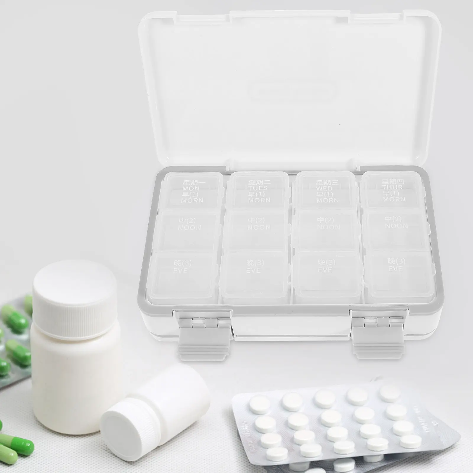 Pills Organizer Portable Small Medicine Case Travel Storage Box Individual Compartments Wear Resistant Medication Holder