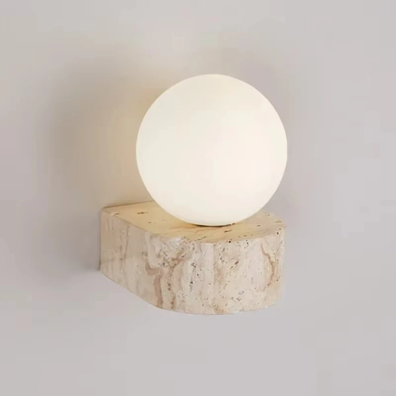 Yellow Travertine Wall Lights with Glass Lampshade For Balcony Bedroom Living Room Bedside Simple Decor Lamp Luminaria De Parede