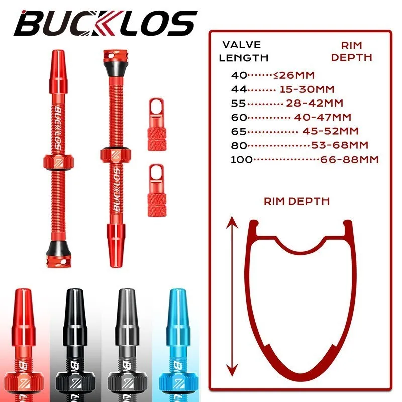 BUCKLOS Bike Tubeless Tire Valve Alloy Stem Bicycle F/V Presta Tubeless Tire Valve 40mm 60mm 100mm Road Bike MTB Alloy Valve Cap