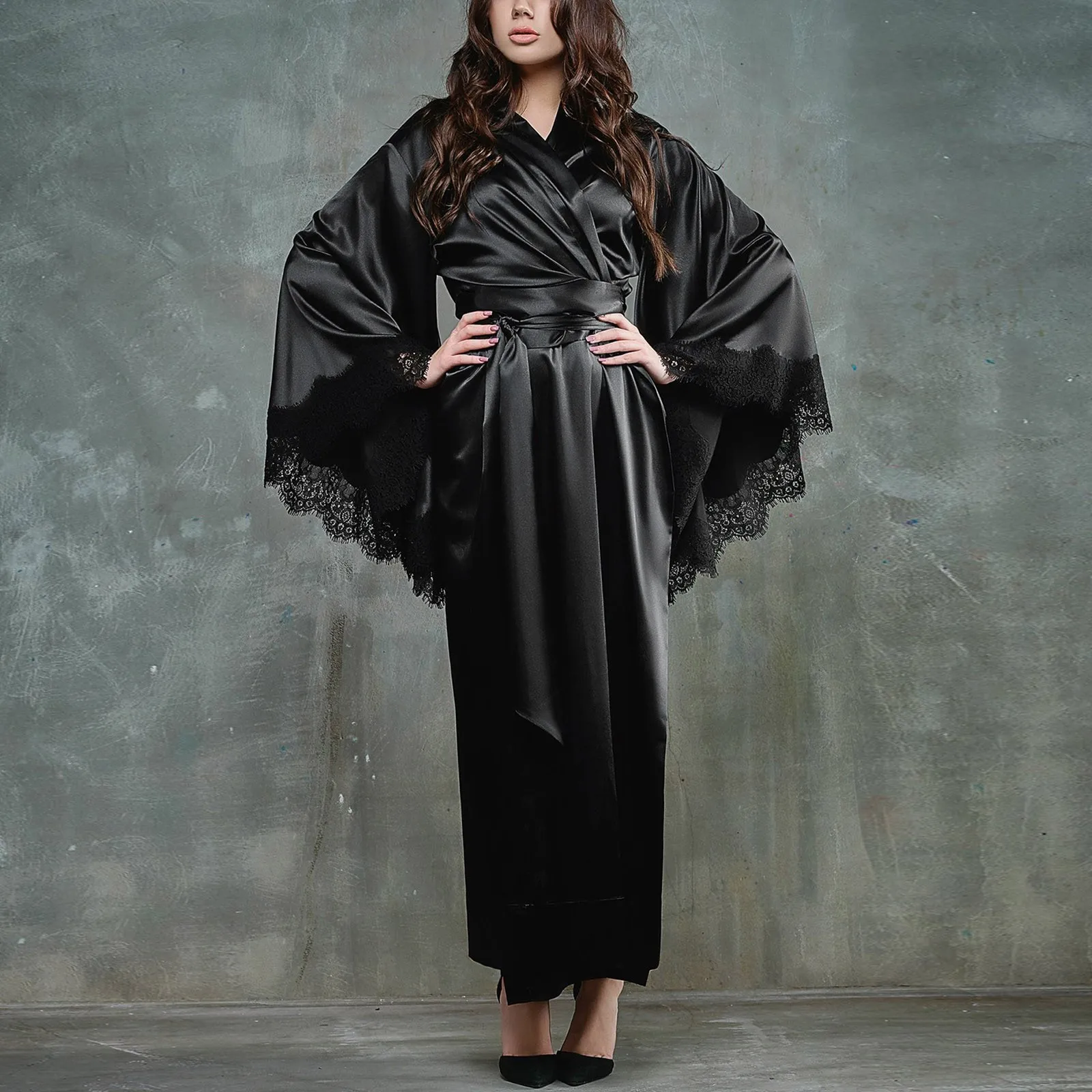 

Satin Silk Kimono Robe Bathrobe Women Bridesmaid Wedding Robe Autumn Elegant Thin Pajamas Robes Female Home Dressing Gowns 2023