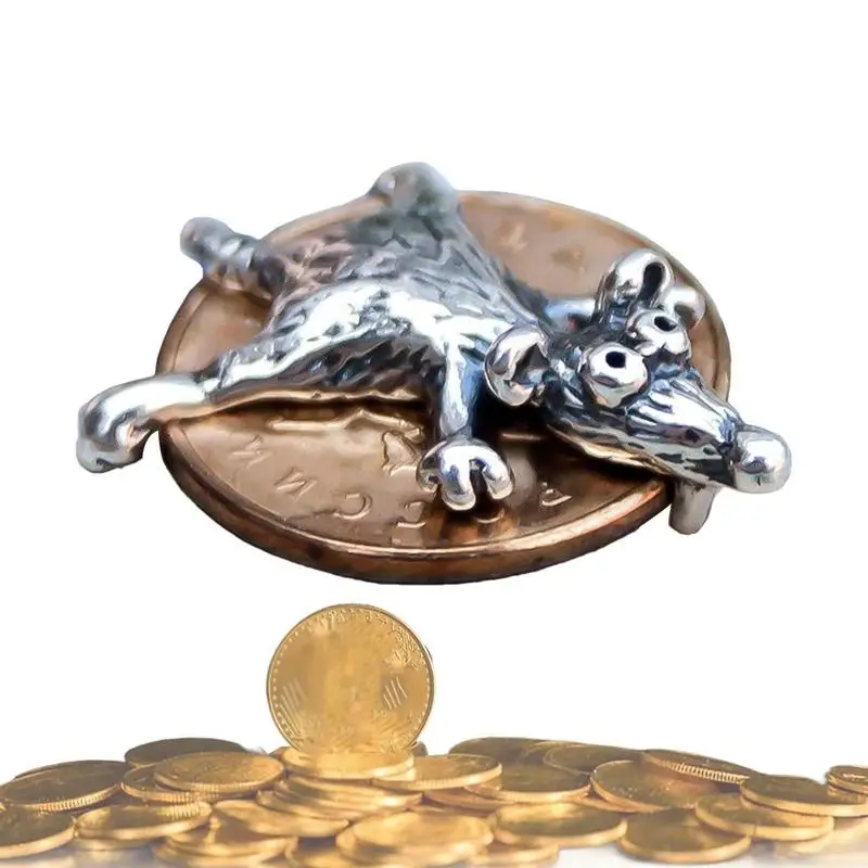 Mouse Charm Talisman Attract Money Amulet For Purse Alloy Mouse On Coin Wealth-Boosting Charm For Wallet Or Hand Bag Collectible