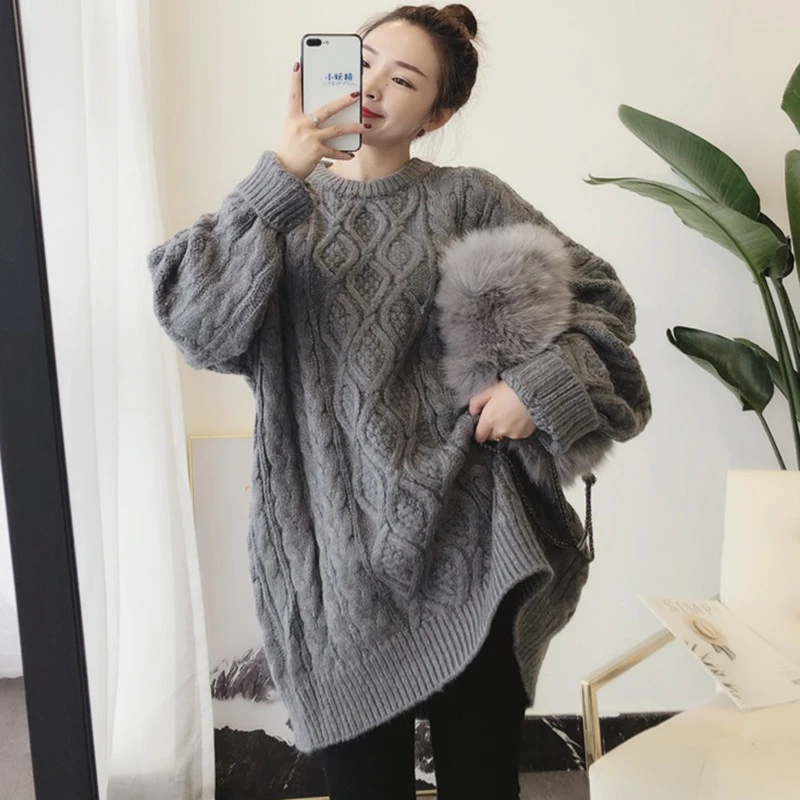 

Autumn and winter new plus-size women's slouchy twist pullover sweater for women's lean knit base