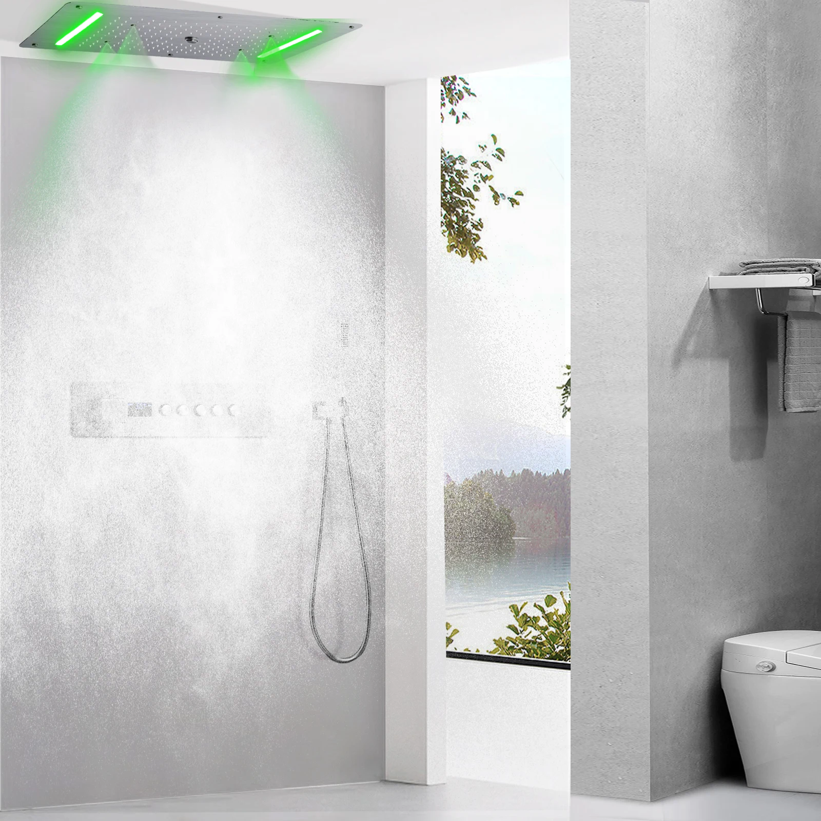 Modern LED digital display shower multi-functional constant temperature rain shower waterfall shower system massage faucet set