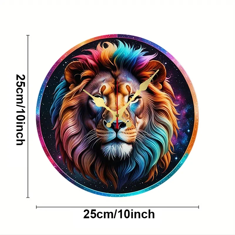 Rainbow Lion Galaxy Wooden Round Silent Hanging Wall Clock,Suitable For Living Room, Office,Study Room, Bedroom,Home Decoration.