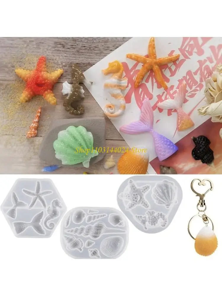 N5KE DIY Semi-stereoscopic Ocean Keychain Silicone Epoxy Mold DIY Ornaments Pendant Crafting Mould for Valentines