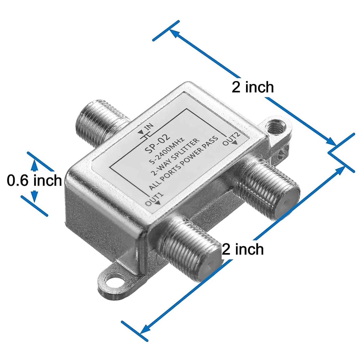 Divisor de cabo coaxial digital de 2 vias 5-2400 MHz, compatível com RG6, funciona com conexões de TV analógica/digital e Internet