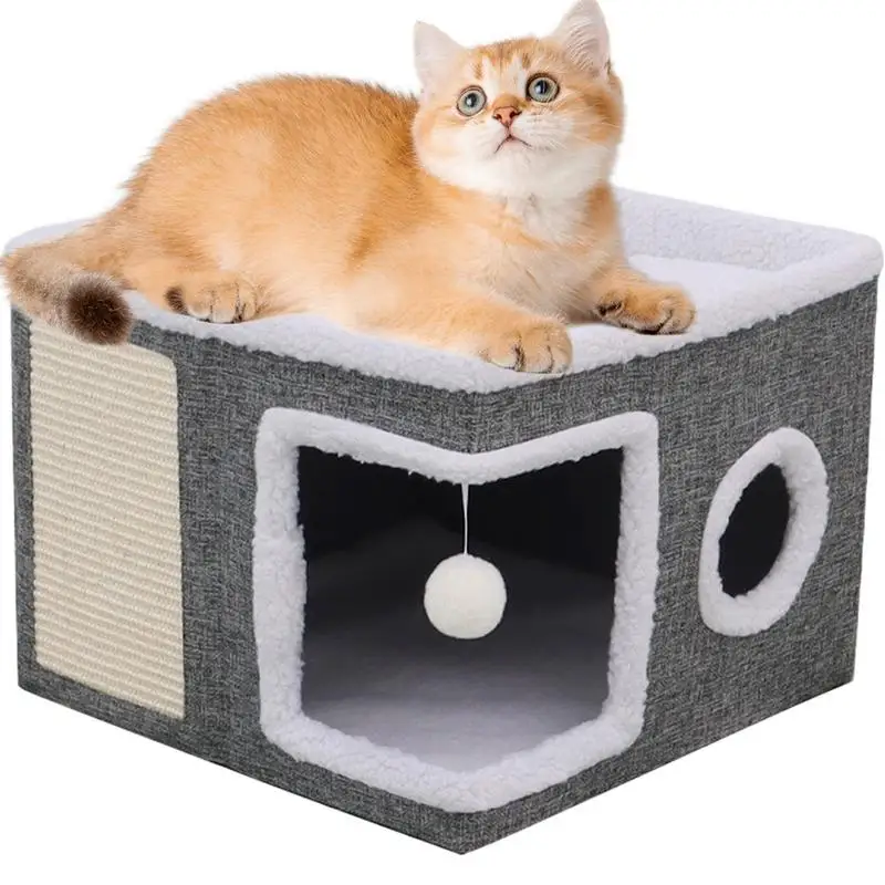 Indoor Cat House Cat Houses And Condos Multifunctional Covered Cat Bed Warm Cave Nest Thermal Cat Bed House For Pets Cats