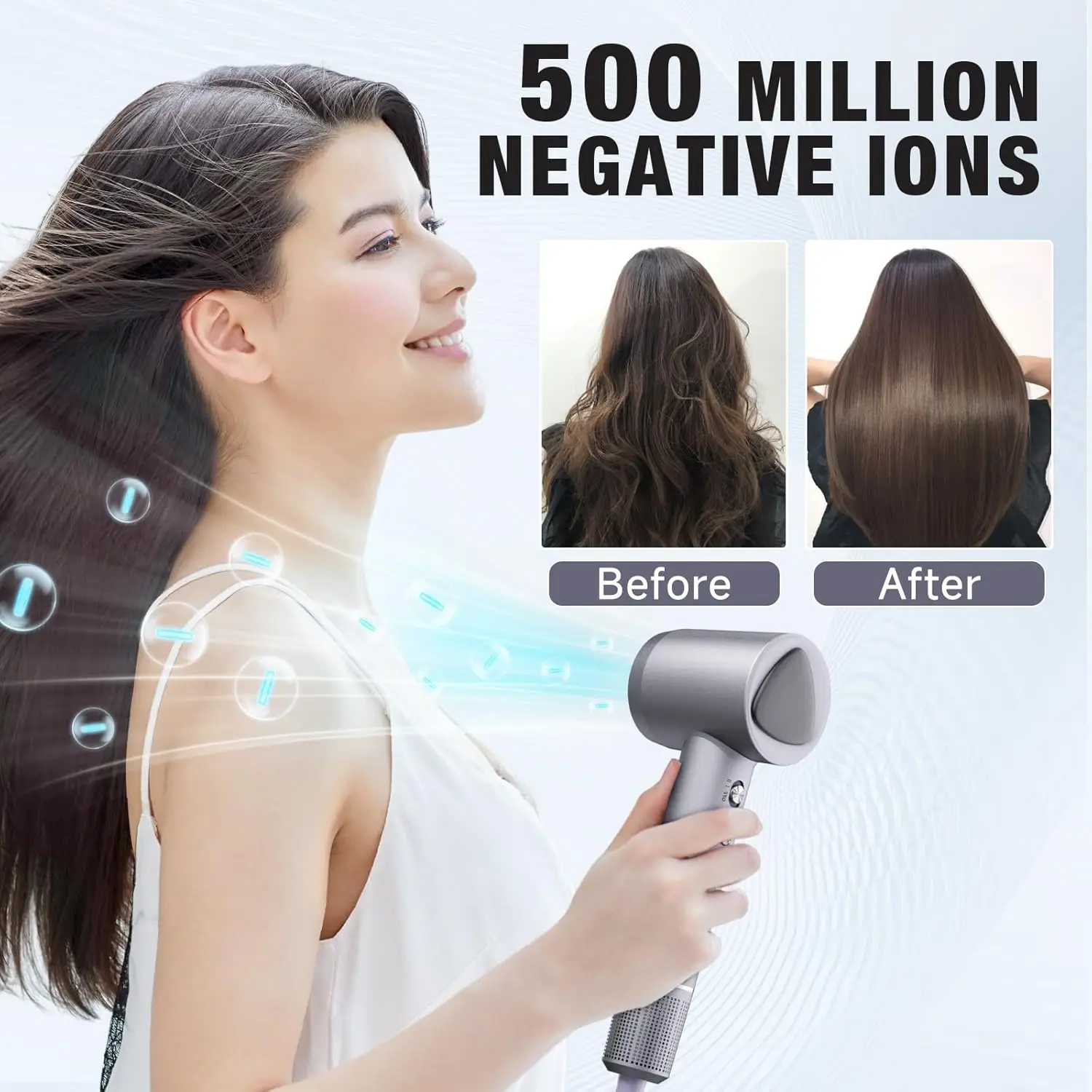 

Hair Dryer, 160000 RPM Portable Professional Ionic Hair Dryer with 500 Million Negative Ions, Fast-Drying, Low Noise