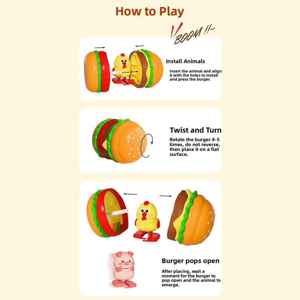 New Cute Animal Style Burger Animal Burger Shape Stress Relief Wind-Up Animal Interactive Jumping Egg Prank Play